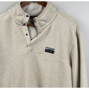 Eddie Bauer Mens Beige Textured Sweater Medium Long Sleeve 1/4 Snap Pocket